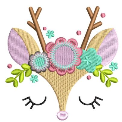 Animal Faces with flower crowns - single design - Reindeer