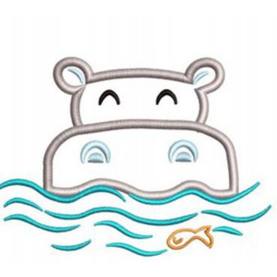 Cute Applique Jungle Animals - Hippo Boy