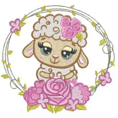 Cute Animals in flower frame - Lamb