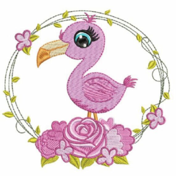 Cute Animals in flower frame - Flamingo