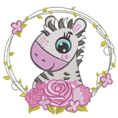 Cute Animals in flower frame - Zebra