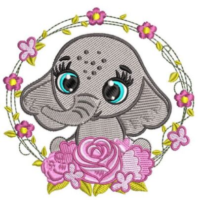 Cute Animals in flower frame - Elephant