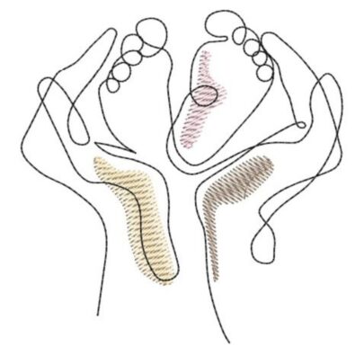 Line Art Family Love - Mom and Dad holding baby foot