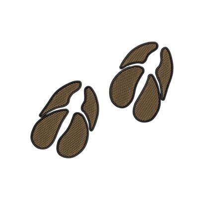 Springbok hoofprint embroidery design showing two sets of brown hoofprints with dark stitched outlines